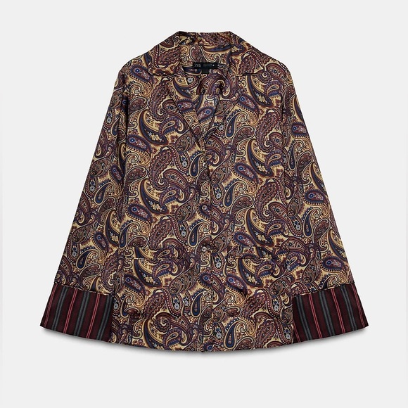 NWT Zara Woman PAISLEY PAJAMA SHIRT ZW COLLECTION Top Blouse Size M Medium - Picture 5 of 11